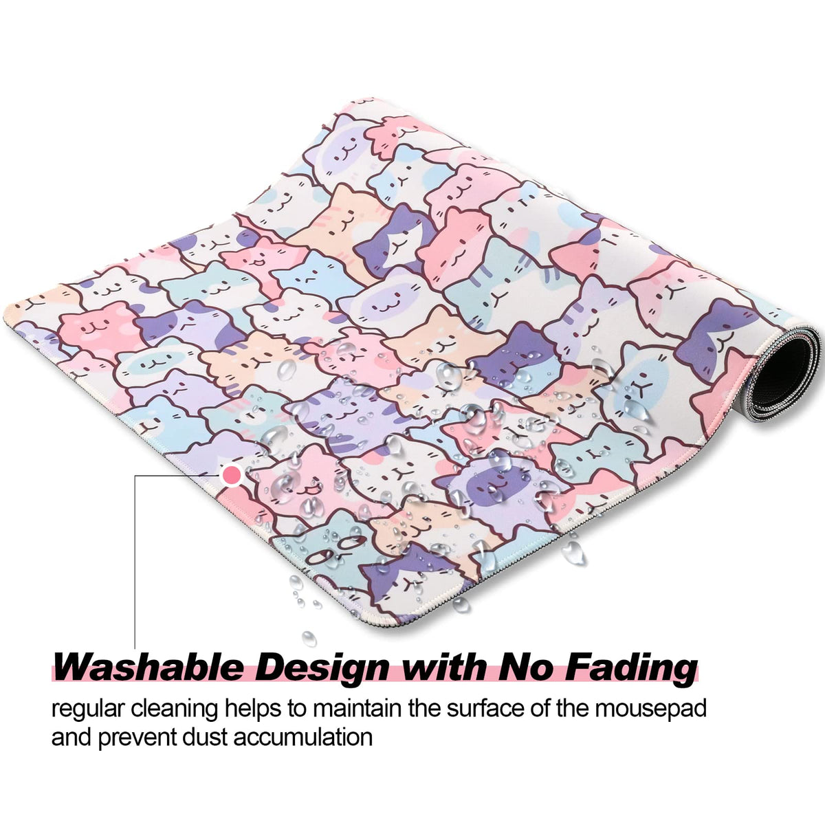 JIANG100 Cute Kawaii Cat Gaming Desk Mat, Extended Large Mouse Pad, Pink