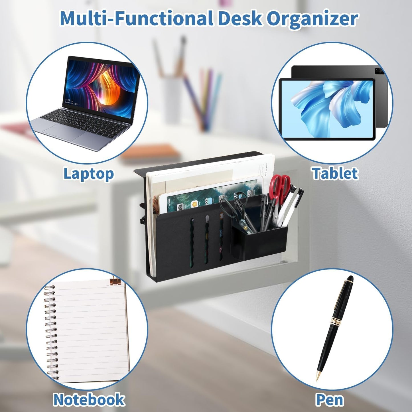 Desk Side Storage Organizer, Under Desk Laptop Holder with Magnetic Slot