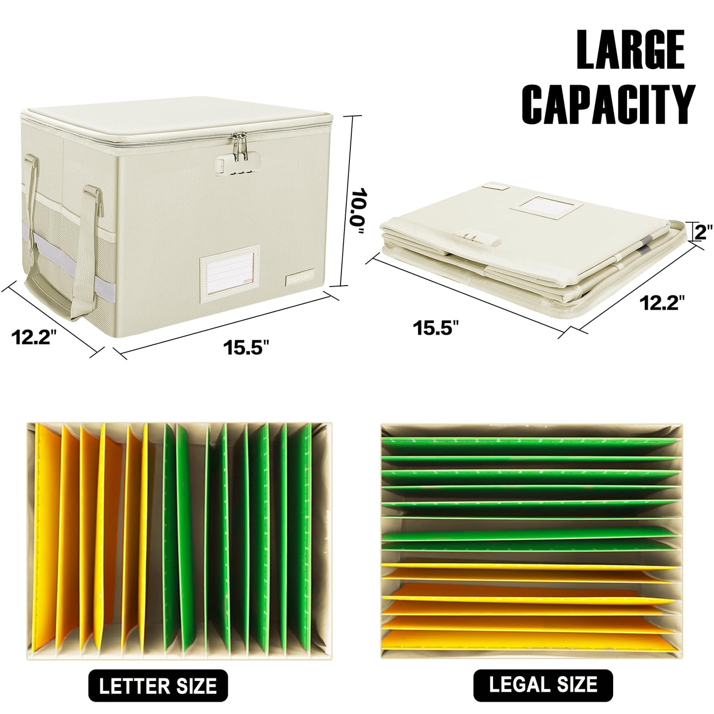 ENGPOW File Box with Lock,Fireproof Document Box with Zipper Lid,Collapsible File Storage Organizer