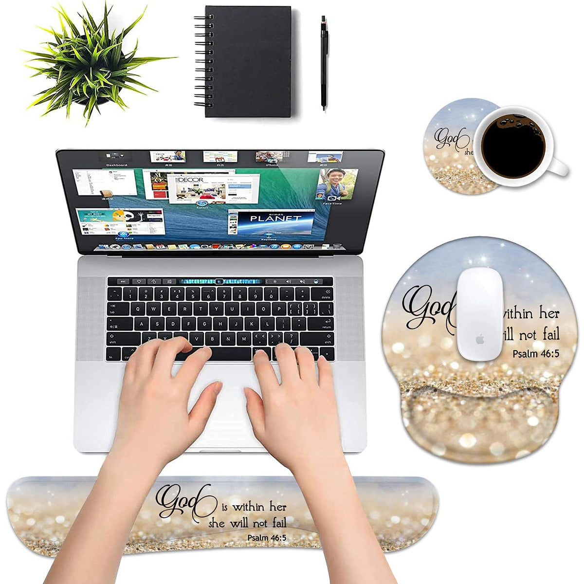 Keyboard Wrist Rest and Mouse Pad Wrist Rest Support Set with Coasters, Non-Slip PU Base for Gaming