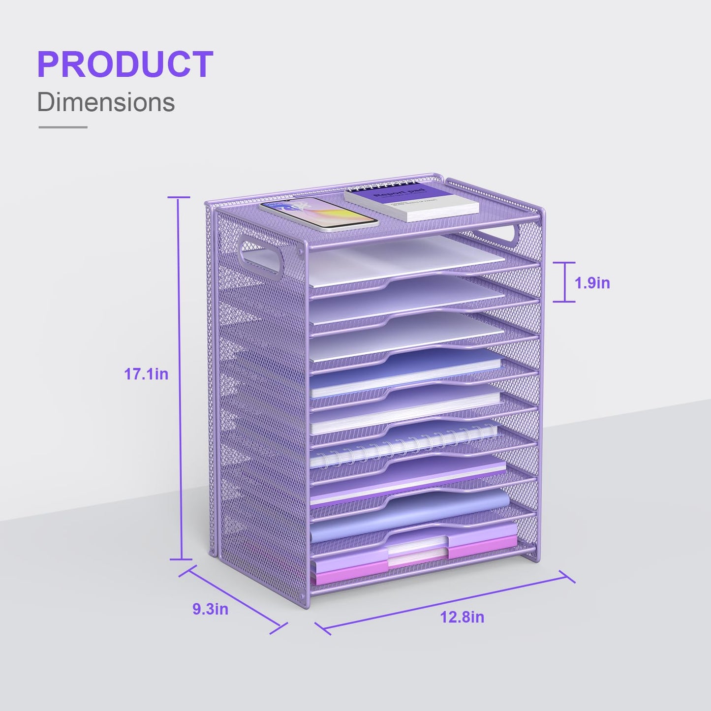 OUTWOLF 10 Tier Paper Organizer - Letter Tray Mesh Desk File Organizer with Handles for Office