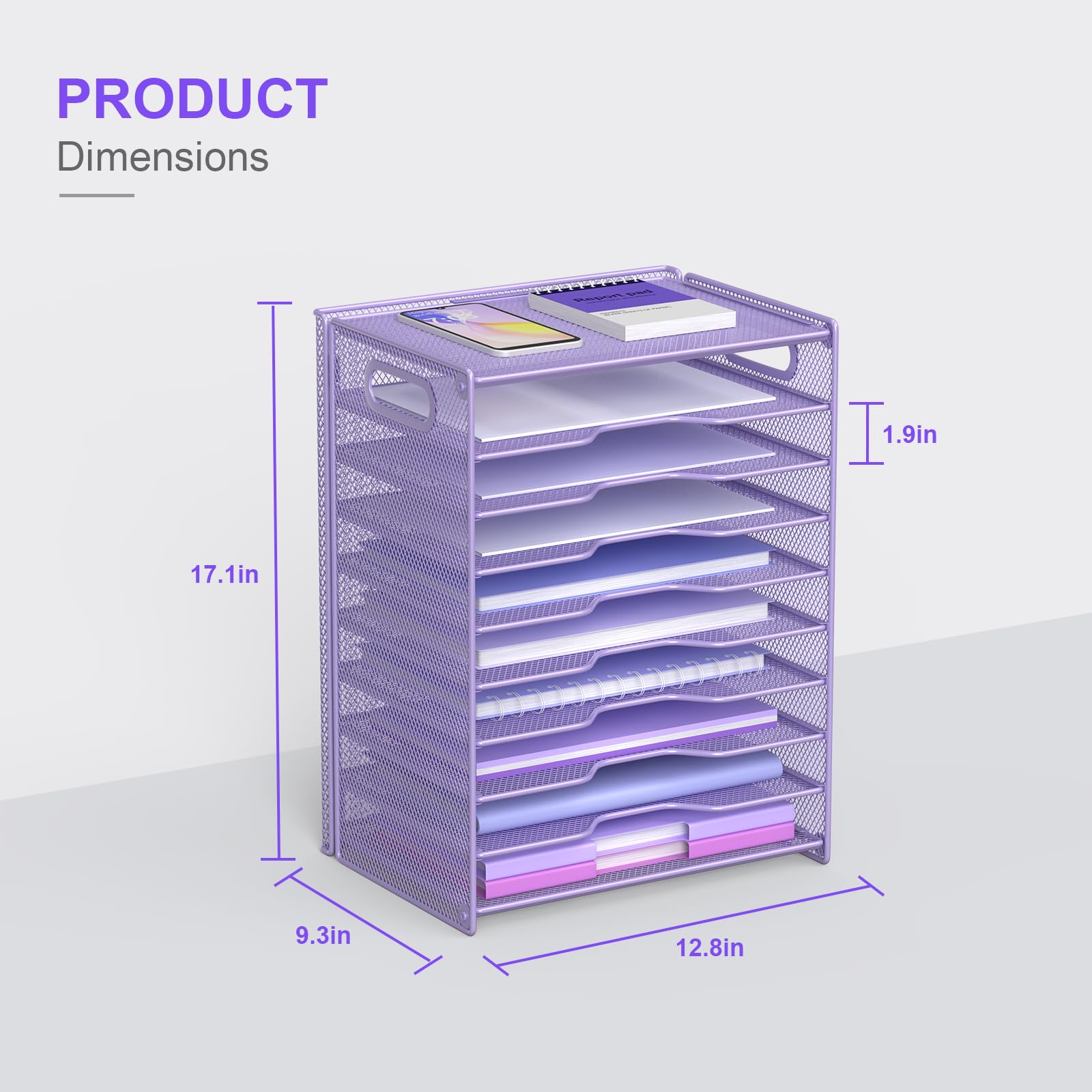OUTWOLF 10 Tier Paper Organizer - Letter Tray Mesh Desk File Organizer with Handles for Office