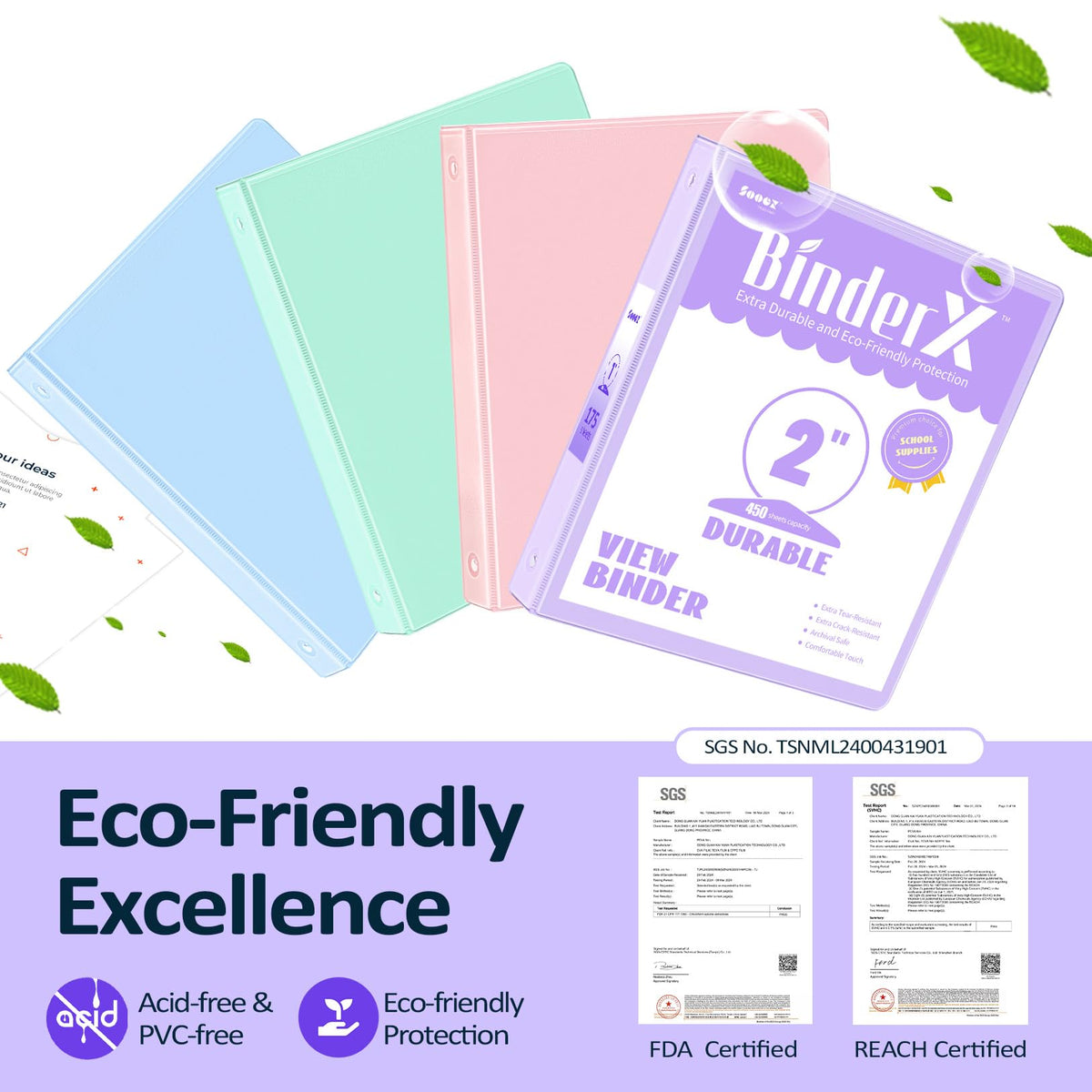 4 Pack 3 Ring Binders 2 Inch, Sooez 2" Three Round Ring Binder with Pockets