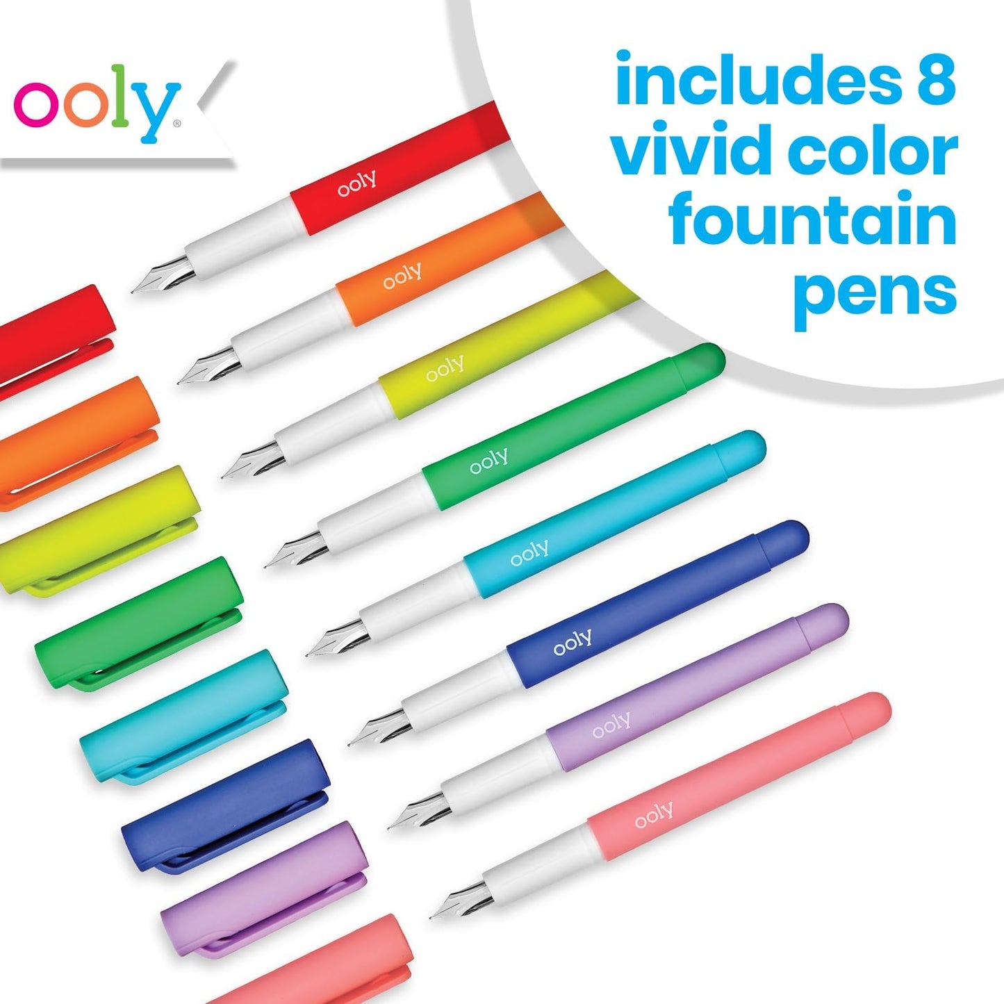 Ooly Color Write Fountain Pens, Pack of 8, Colored Ink
