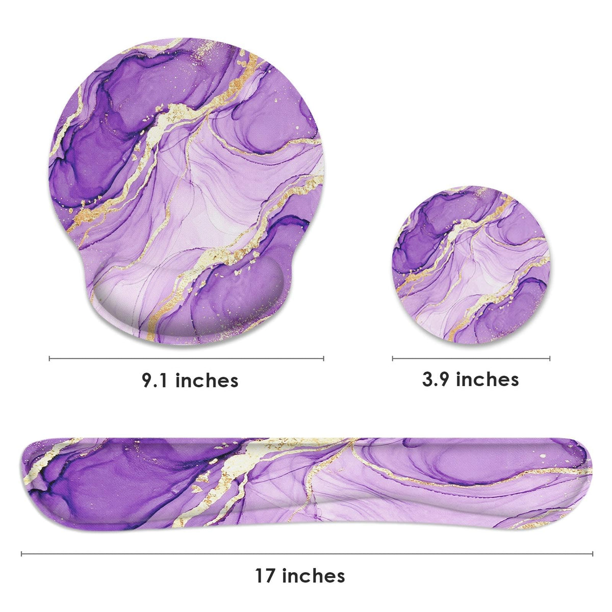 Britimes Ergonomic Mouse Pad Set with Wrist Rest, Purple Gold Marble