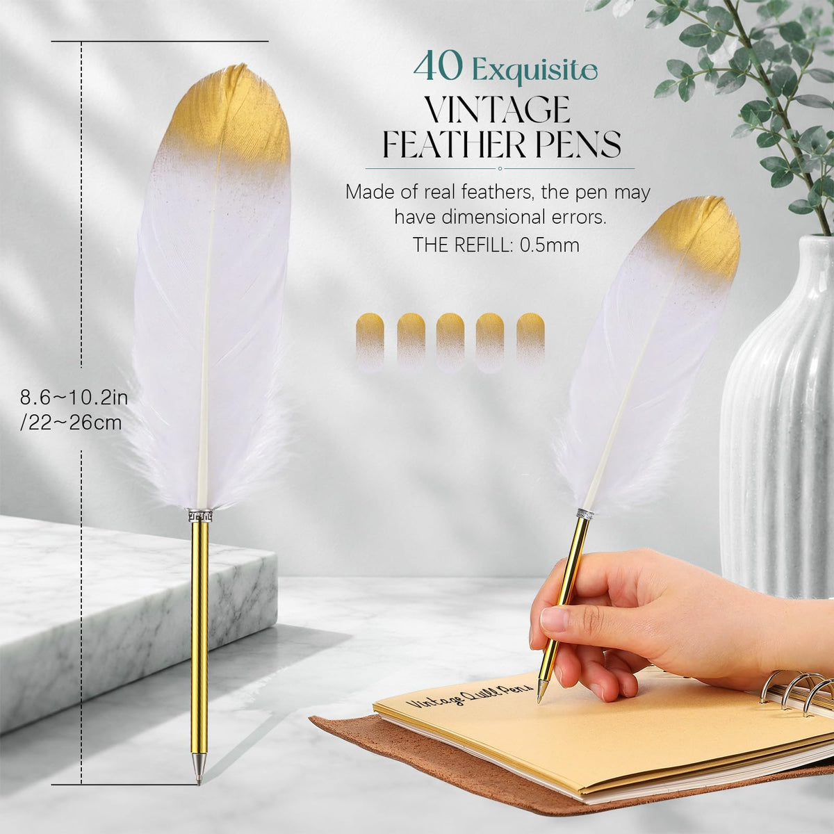 Chivao Feather Pens, White, 50 Pcs