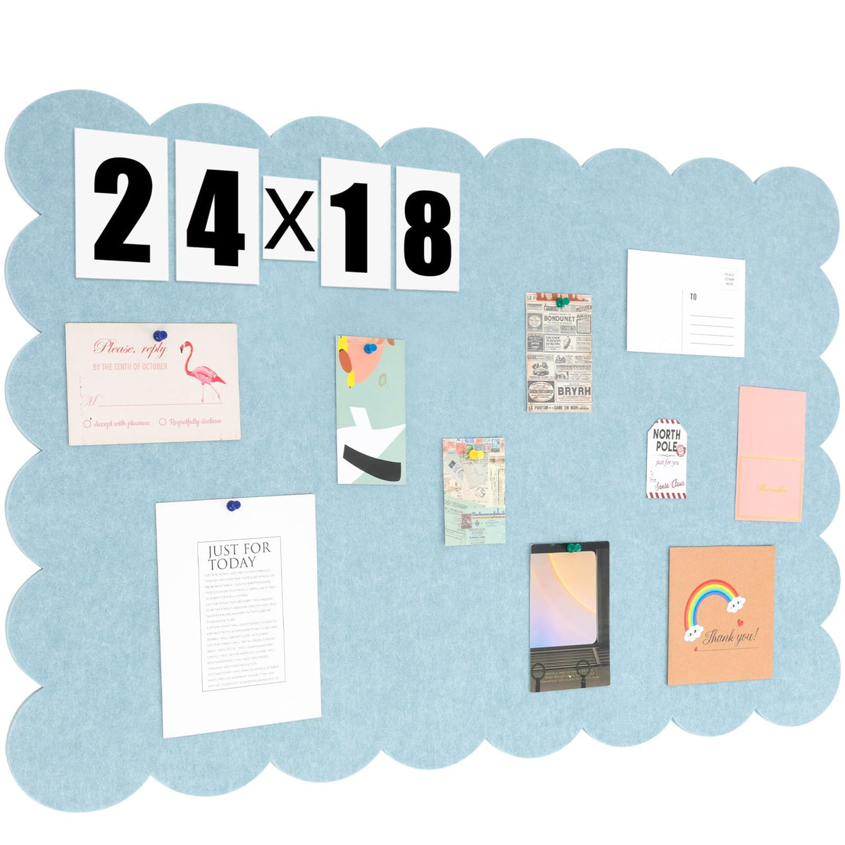Mooliwe Scalloped Felt Bulletin Cork Board Foldable Light Blue 24 * 18 Inch
