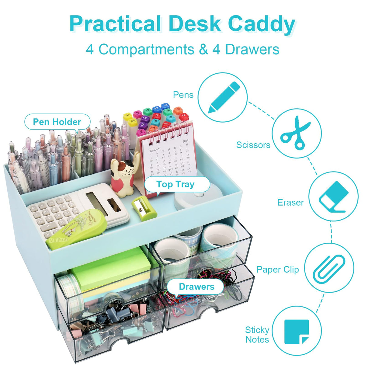 Meiikun Desk Organizer, Office Organizer with Drawer, Desk Accessories & Workspace Organizers, Pen