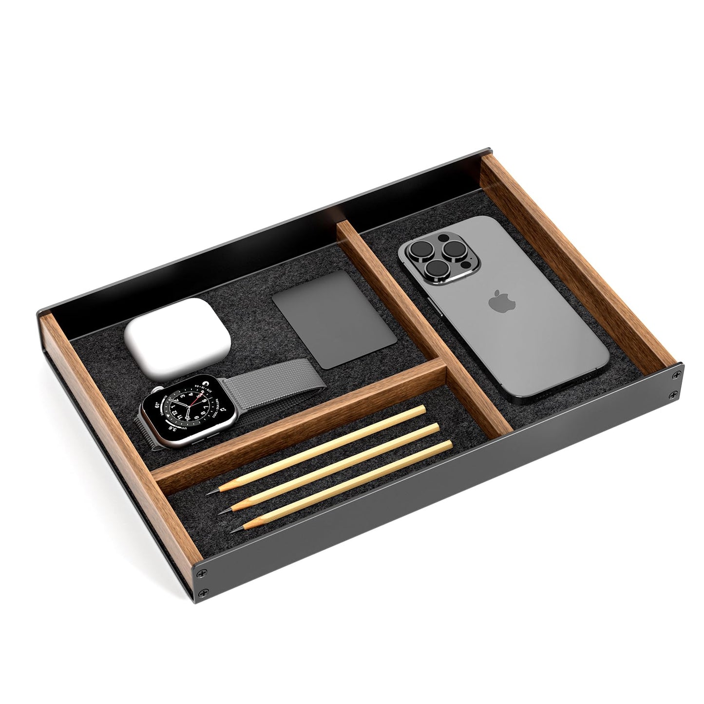 UPERGO Walnut & Aluminum Valet Tray, Desk Drawer Organizer Tray for Desk