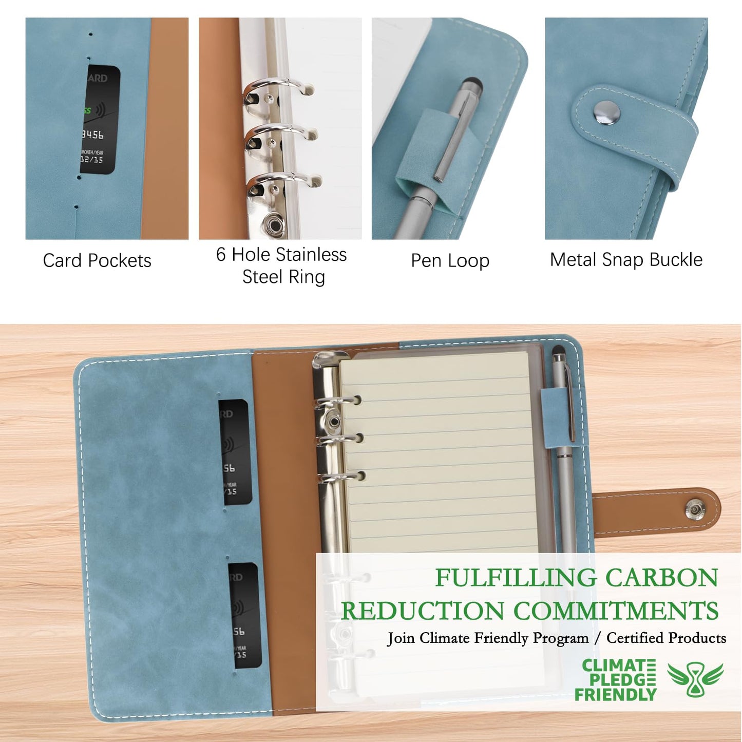 FYY A6 Binder Refillable Planner Notebook 6 Ring, Blue