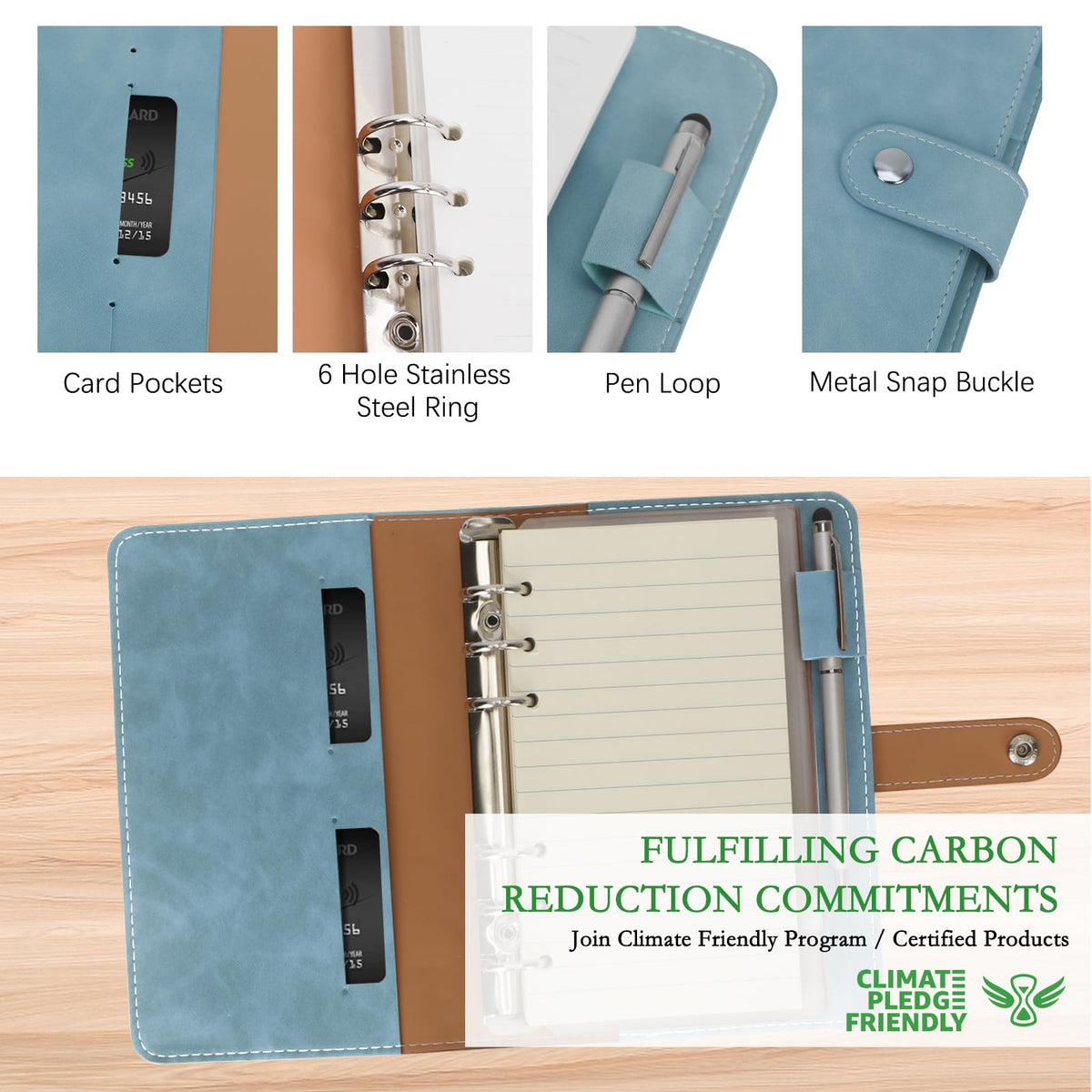 FYY A6 Binder Refillable Planner Notebook 6 Ring, Blue