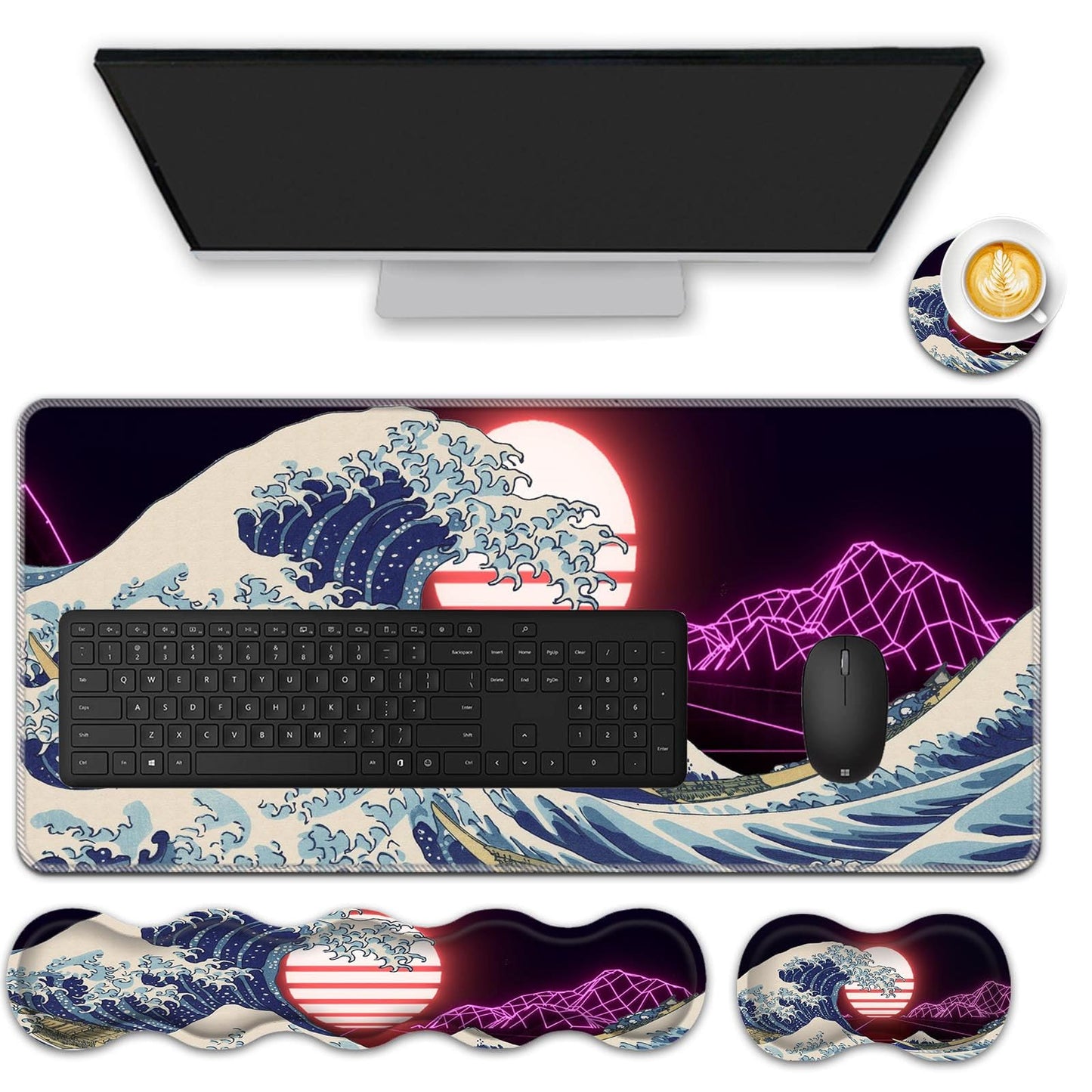 FGDRFGRW Mouse Pad Set,(31.5×11.8 in) Desk Pad + Keyboard Wrist Rest Support + Mouse Wrist Rest +
