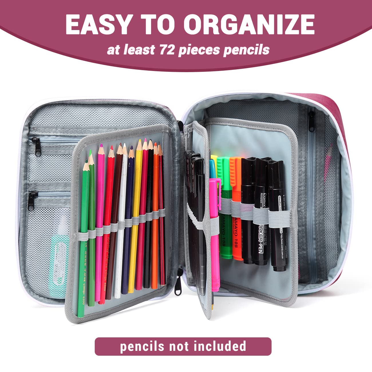 VASCHY Large Pencil Case, Art Color Pencils Pouch with Detachable Layers Multiple Zip Pockets for