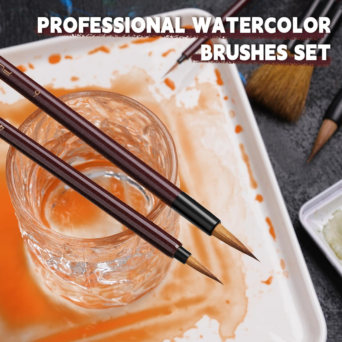 Watercolor Brushes Set, Fuumuui 5Pcs Goat Mixed Sable Hair with Nylon Water Color Paint Brush with