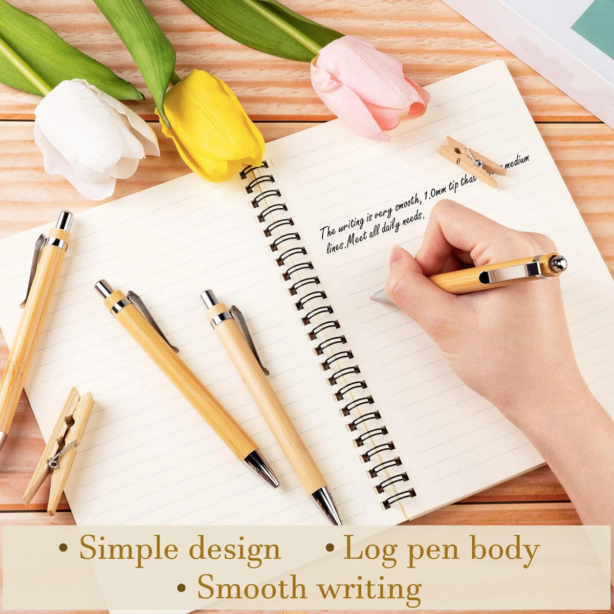 Leelosp 60 Pcs Bamboo Pen Retractable Ballpoint Pen Black Ink 1 mm Sustainable for Writing Office