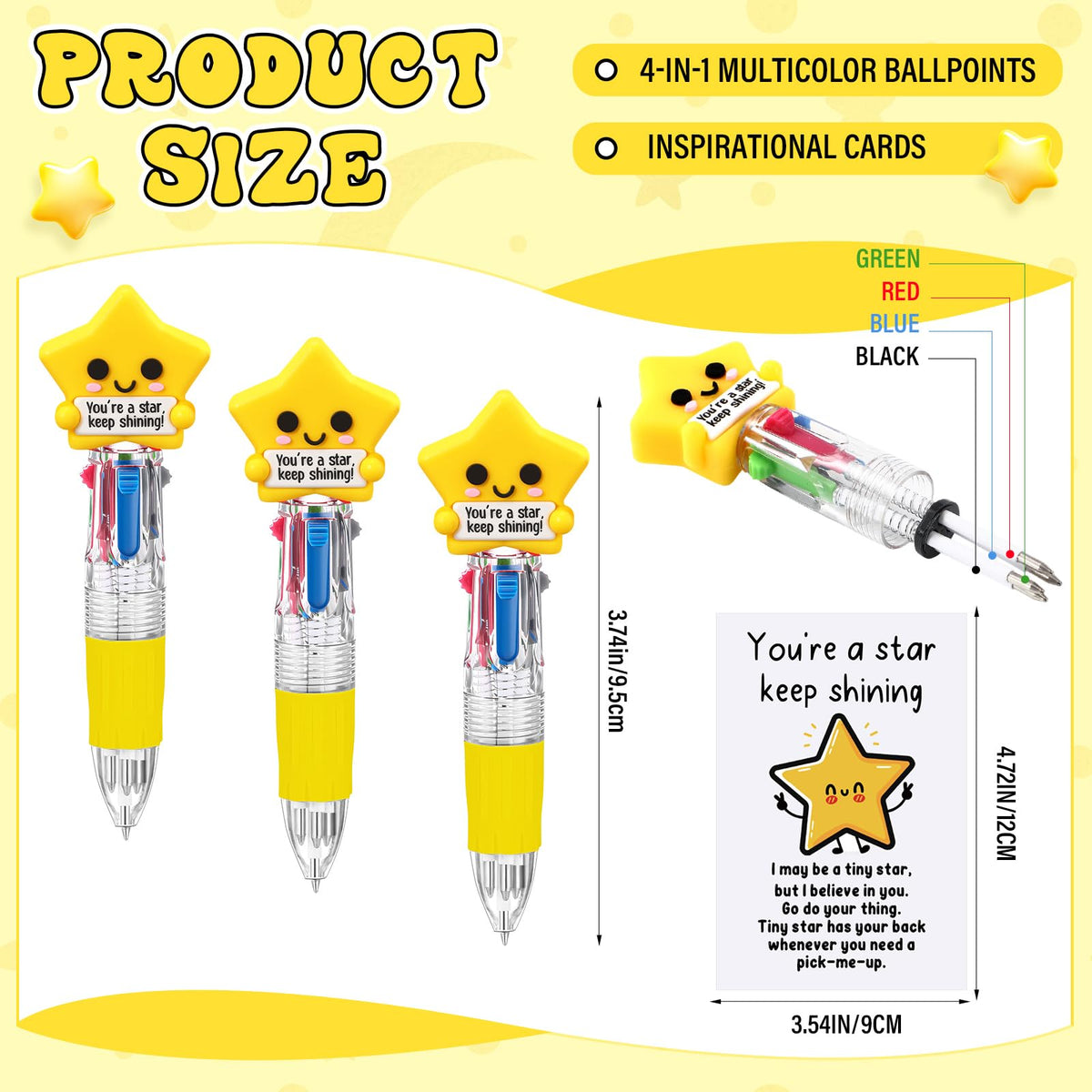 Sayglossy 36 Sets Star Party Favor Gifts, 4-in-1 Star Pens Bulk with Cards