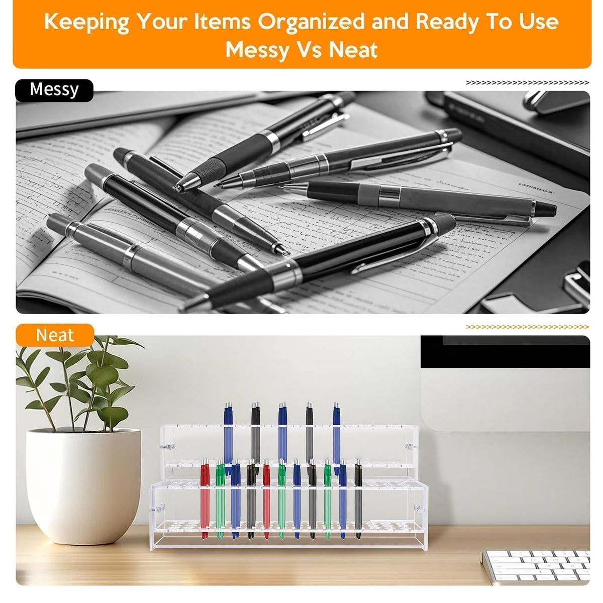96-Slots Acrylic Pen Holder for desk,2-Tier Pen Display Stand for School