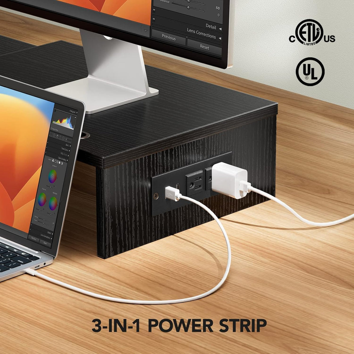 HUANUO Dual Monitor Stand with USB Ports, Adjustable Length & Angle, Black