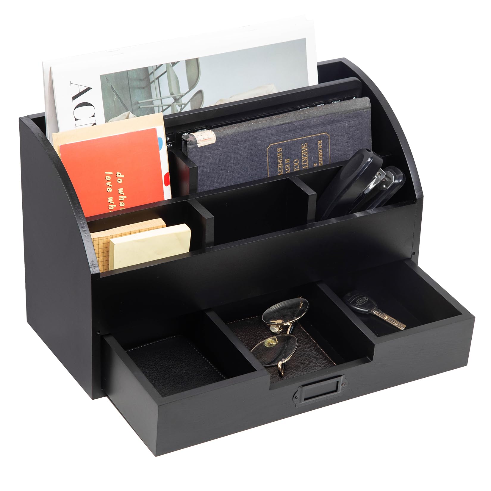 canwedance Distressed Rustic Wooden Office Desk Organizer 5 Compartment with 2 Drawer &Counter Desk