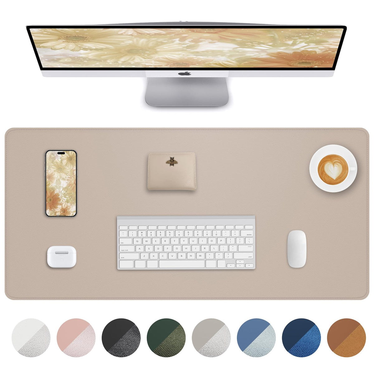 Leather Desk Protector, Large Mouse Pad, Non-Slip, Waterproof PU Leather Blotter Mat, Desk Cover