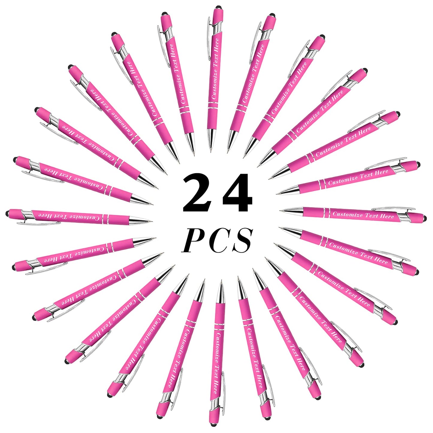 Personalized Pens Bulk with Stylus Tip 24 Pcs Custom Engraving Ballpoint Pens with Name Message