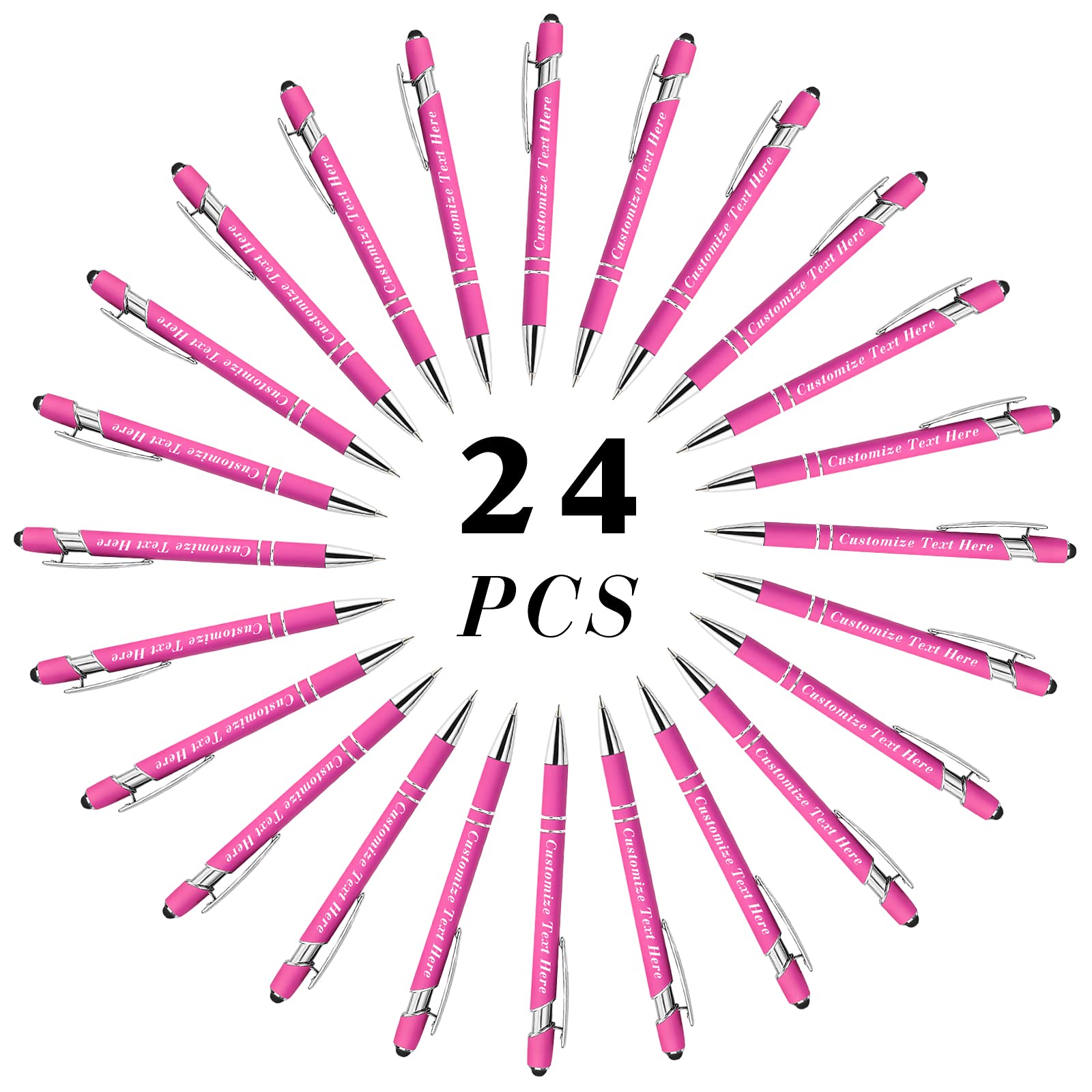 Personalized Pens Bulk with Stylus Tip 24 Pcs Custom Engraving Ballpoint Pens with Name Message