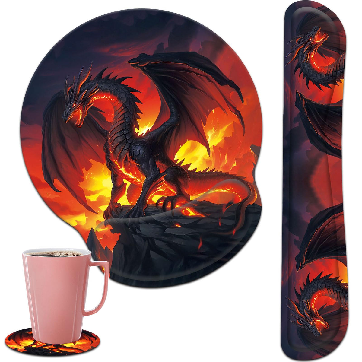 Keyboard Wrist Rest and Mouse Pad Wrist Support Set with Coasters,Ergonomic Gaming Mousepad for