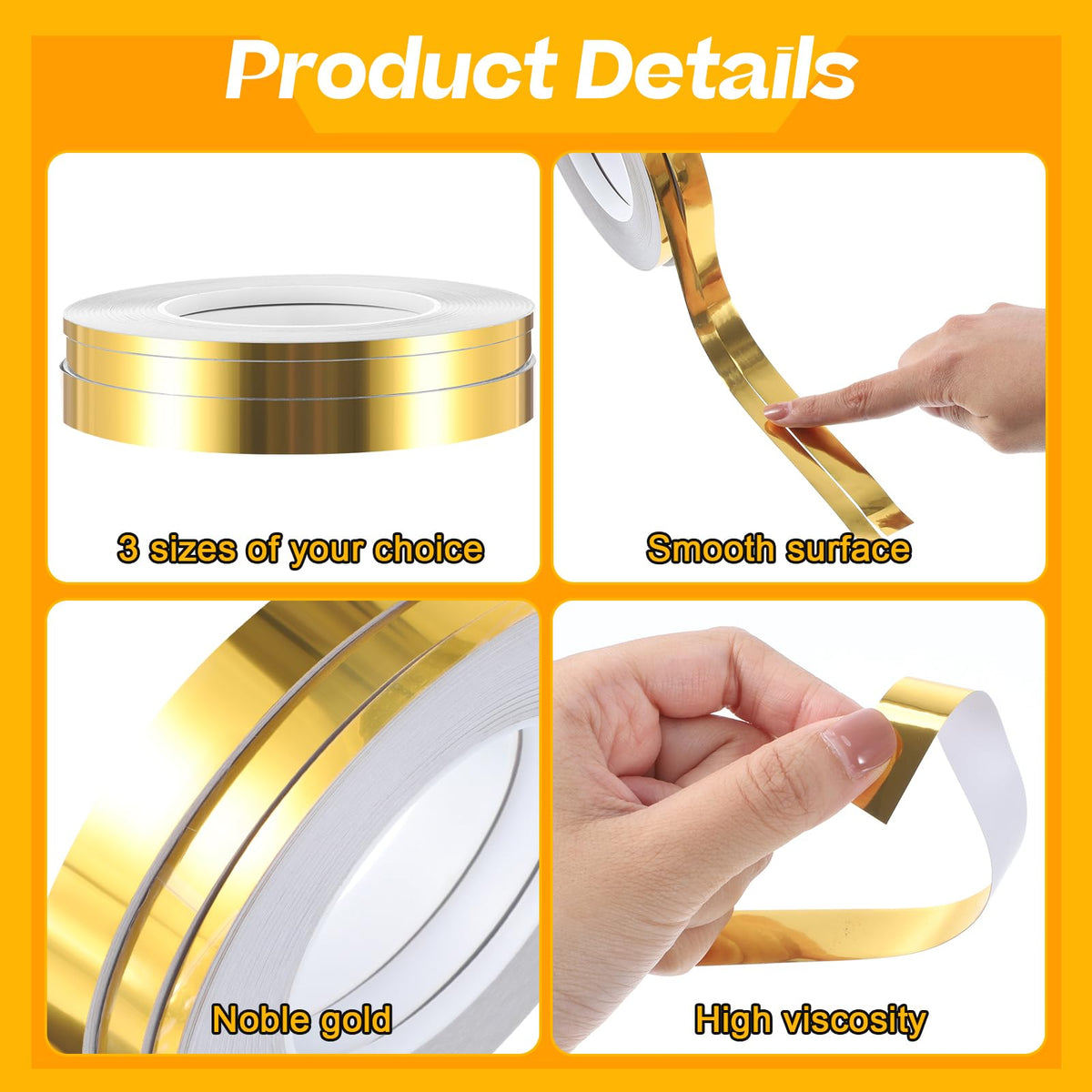 Zonon Glossy Gold Washi Tape for Wall Decor Self Adhesive 5/10/15mm