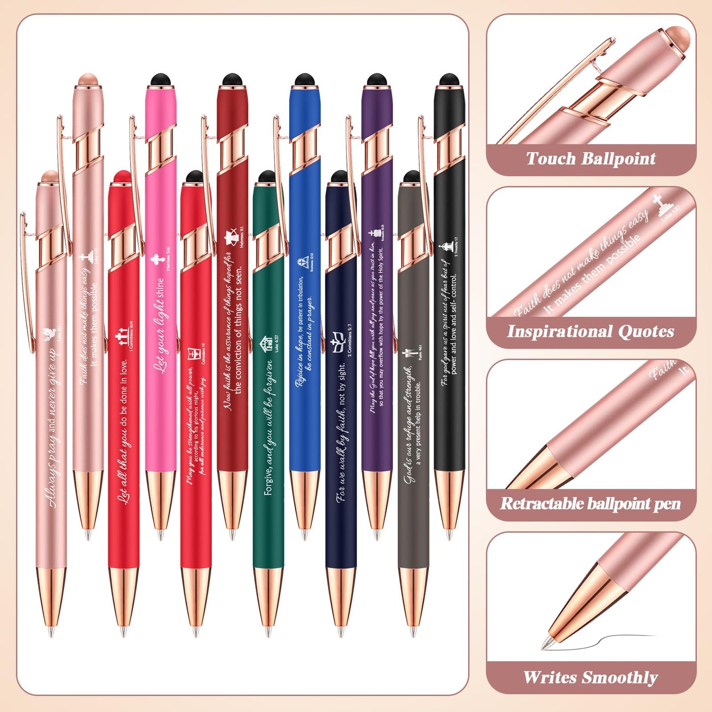 Chuangdi 48 Pcs Bible Verse Pens Bulk Black Ink Pens, Colorful