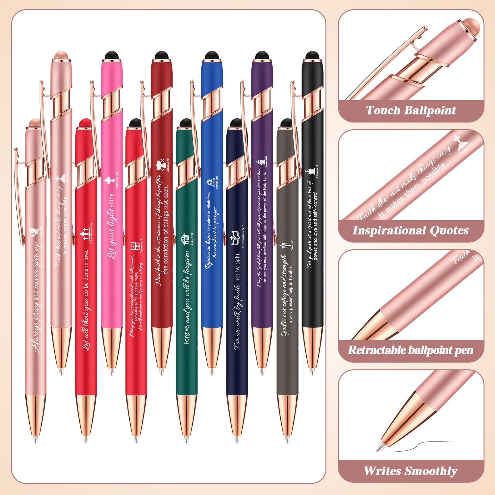 Chuangdi 48 Pcs Bible Verse Pens Bulk Black Ink Pens, Colorful