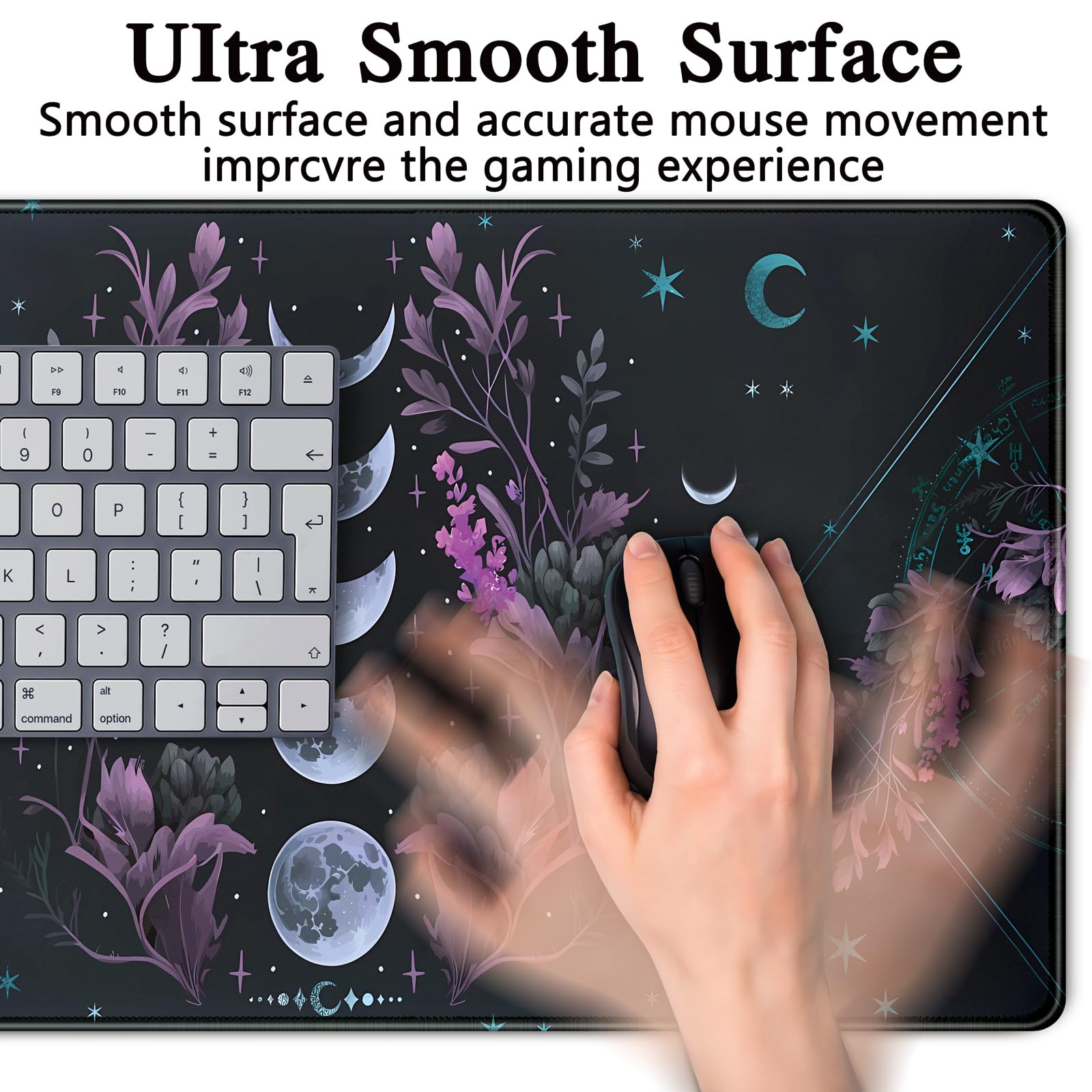 Celestial Moon Phases Mouse Pad Large Purple Desk Mat Forest Extended Gaming Mousepad Violet Teal