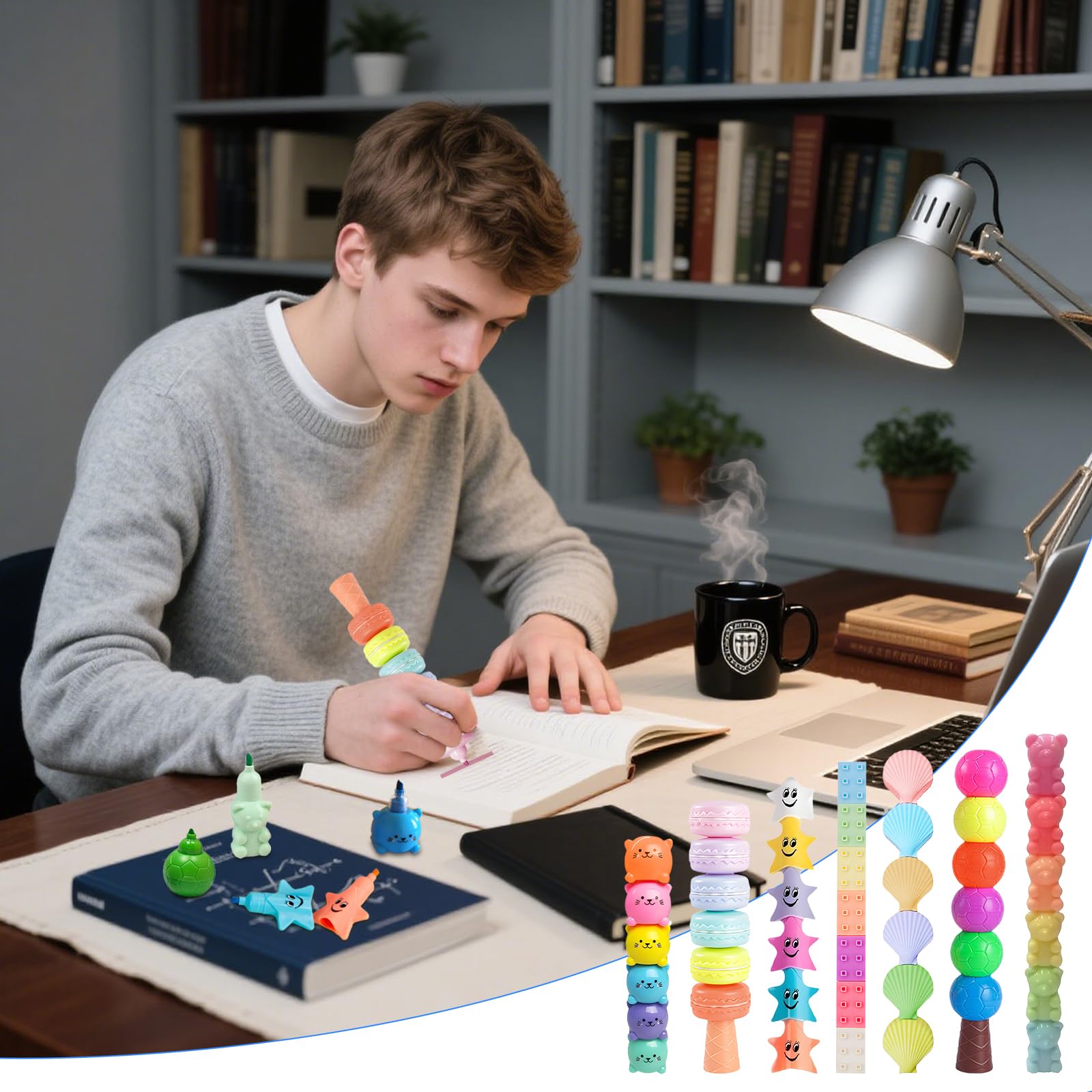 CNYMANY 7 packs (38 pcs) Mini Highlighter Pens, Pastel Colourful Highlighter Cute Stackable Kawaii