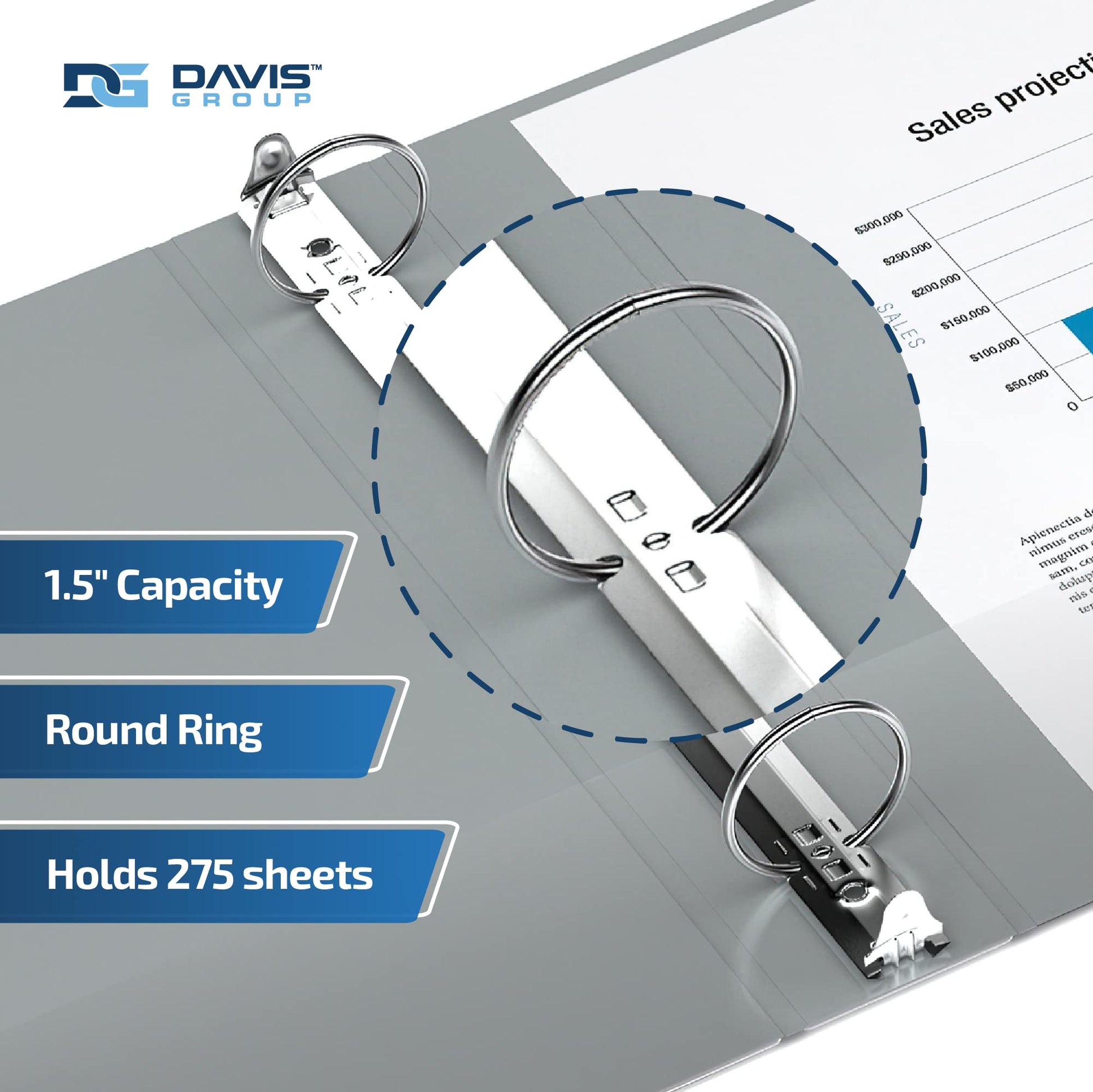 Premium Economy 3-Ring Binder, Spine Label, 1.5" Round Rings, Gray, 6 Pack