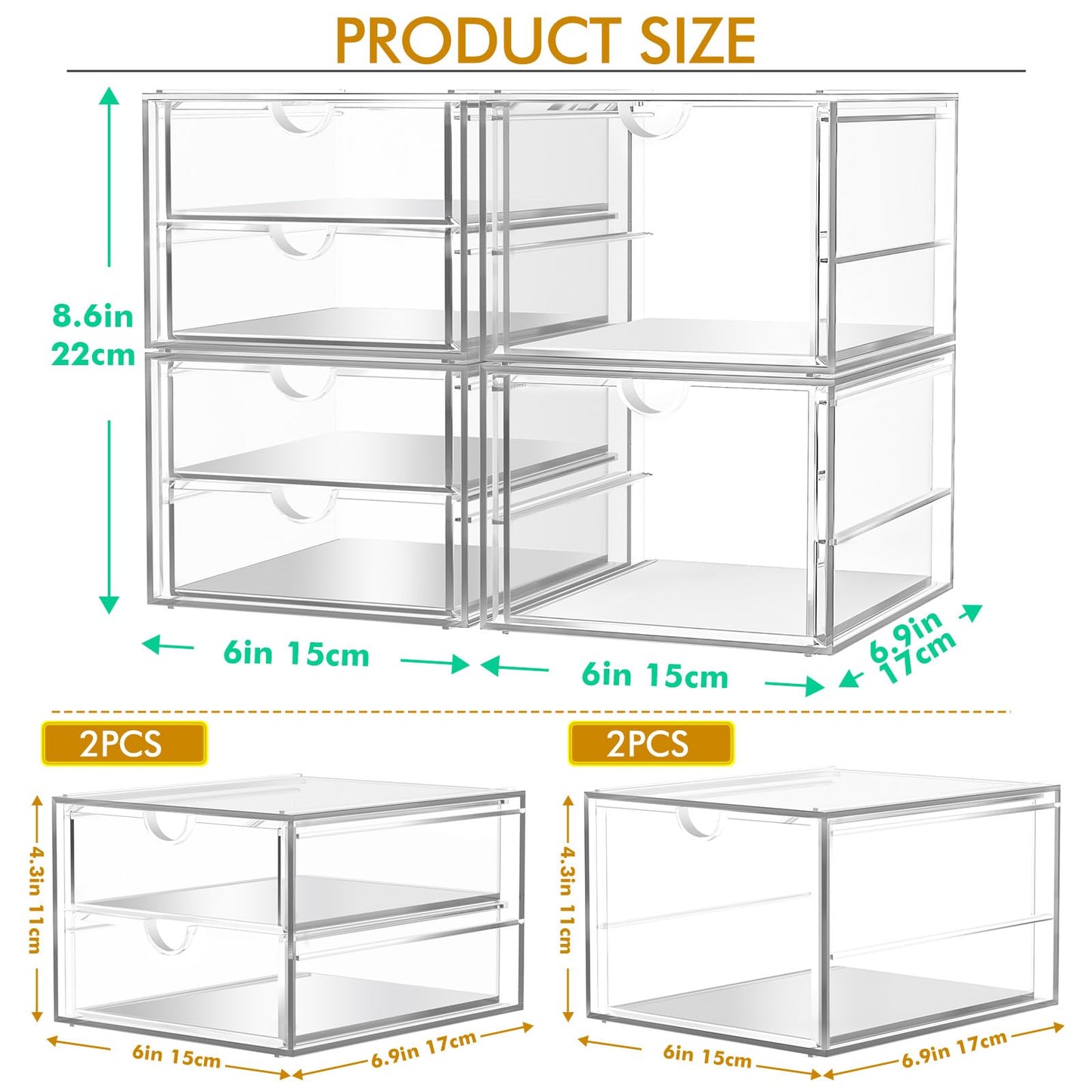 caktraie Acrylic 6-Drawer Office & Makeup Storage Organizer,Desk