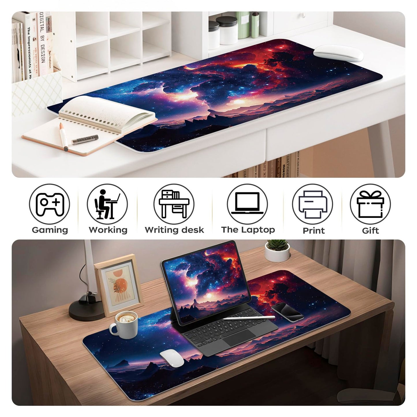 Leather Desk Mat 31.5" x 15.7", Desk Pad for Computer or Laptop, Galaxy Computer Mat Mouse Pad for