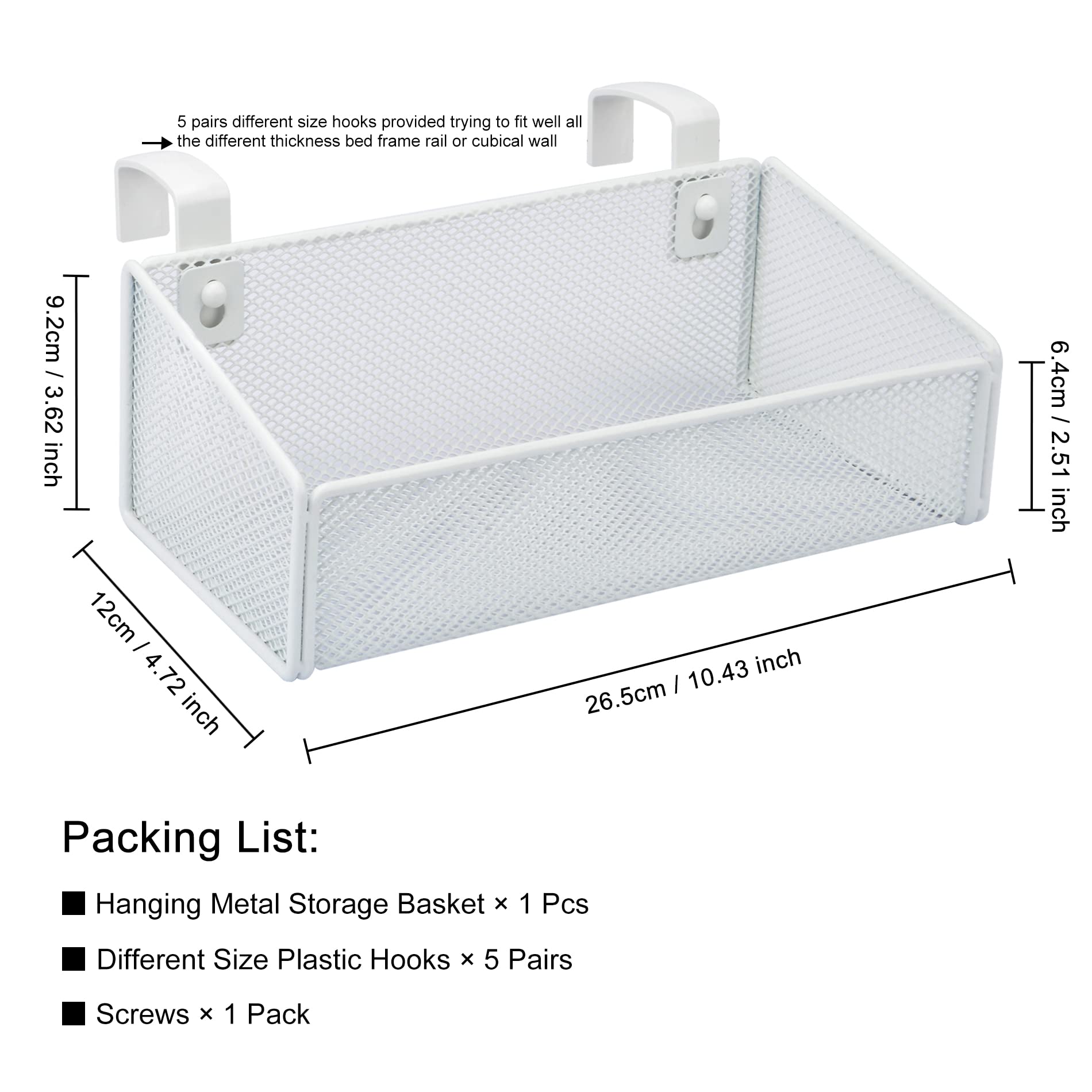 MATIMASU Bedside Caddy Hanging Storage Basket Beside Shelf Metal Organizer for Collage Dorm Bunk