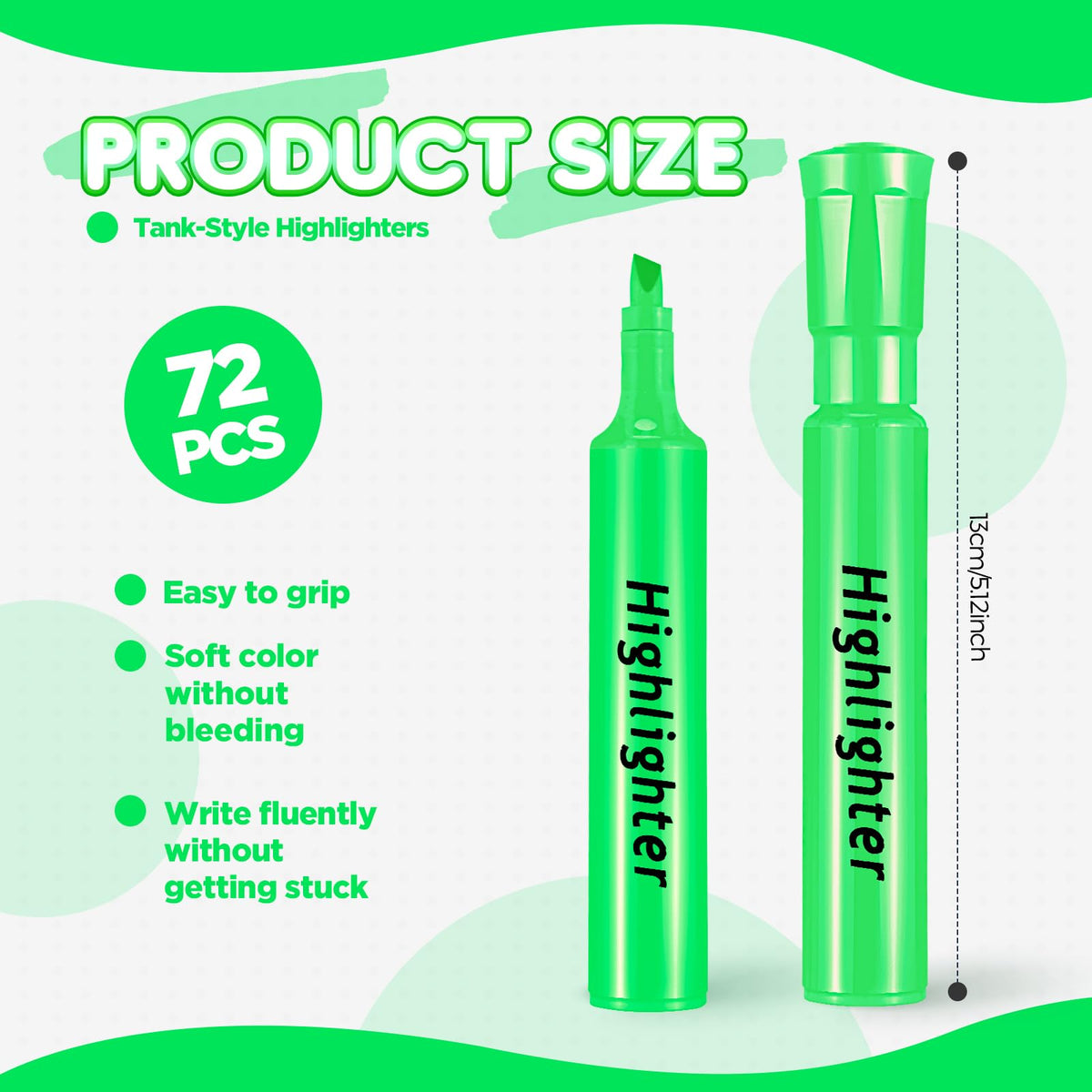 Qilery 72 Pack Tank Highlighters Bulk, Chisel Tip Markers,Green