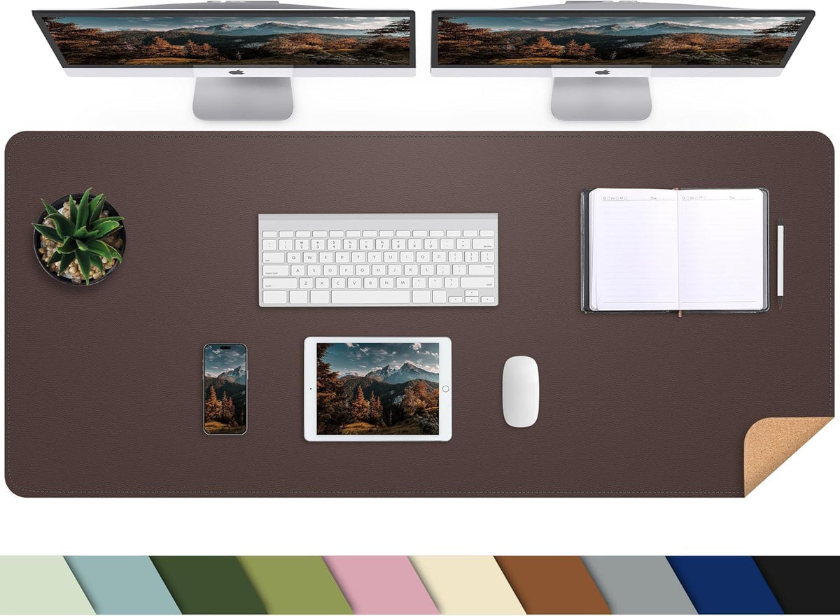 AFIING Cork Desk Mat 55" x 17", Dual-Sided Natural Cork & PU Leather Desk Pad, Non-Slip Waterproof