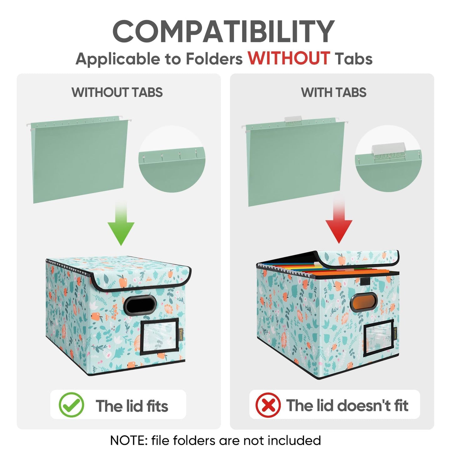 BALEINE File Organizer Box with Lid, Collapsible Hanging File Storage Box