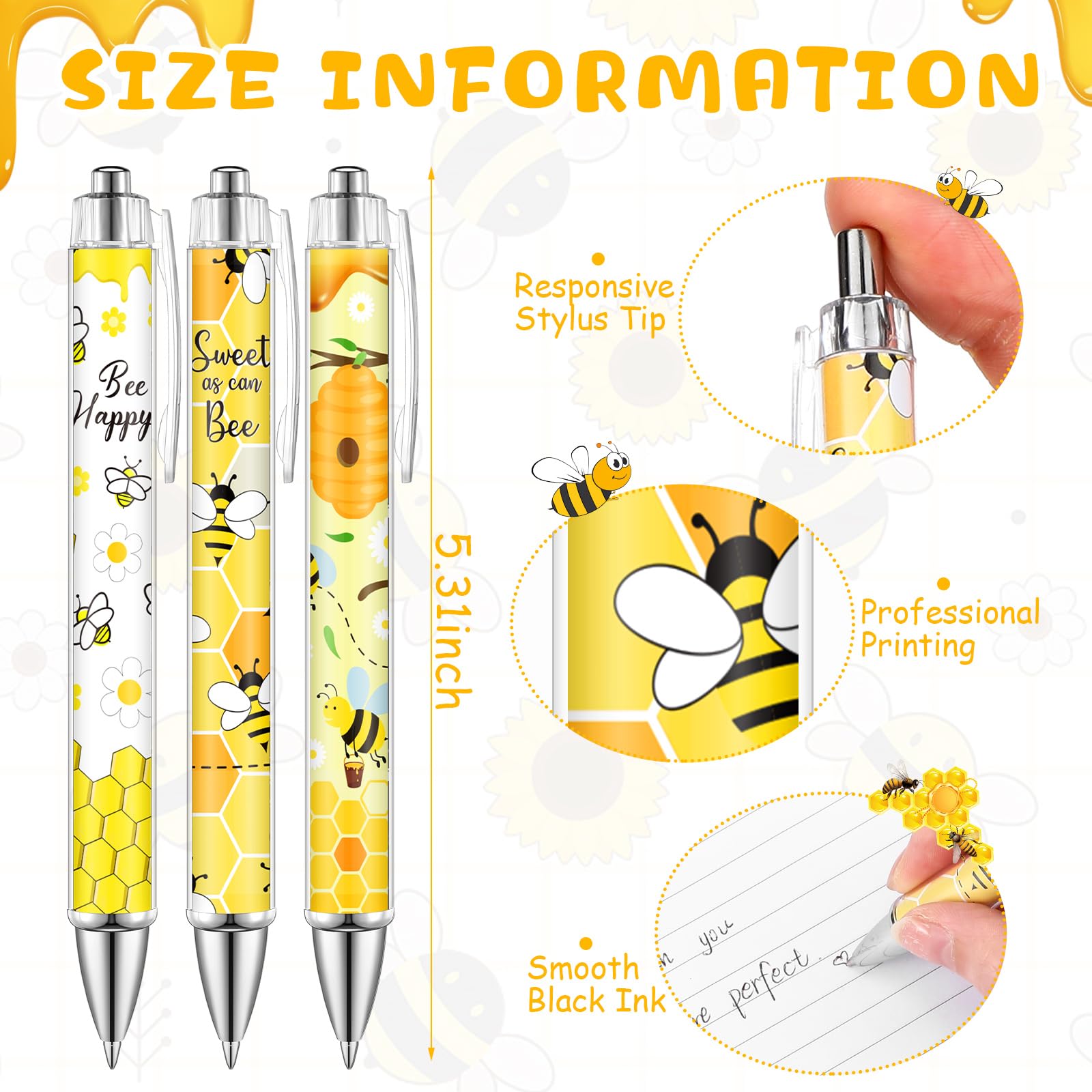 TecUnite 30 Pcs Bee Ballpoint Pens Bee Gifts Baby Shower Gifts Birthday Present Honey Party Favors