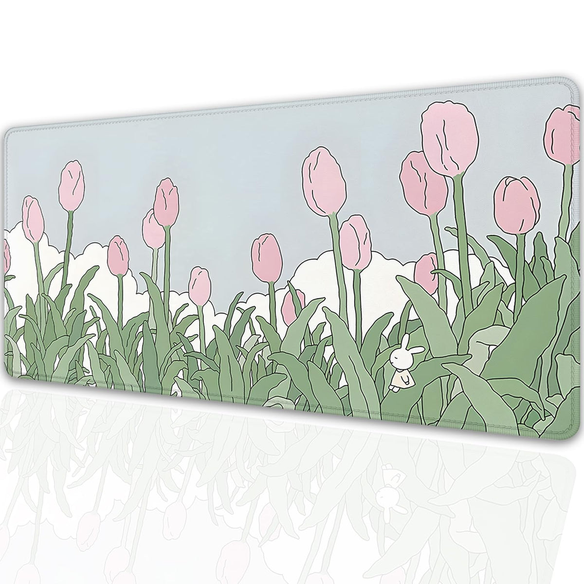 Tulip Flower Mouse Pads,Pink Mouse Pad for Woman,Large Desktop Mat for Keyboard and Mouse,XL