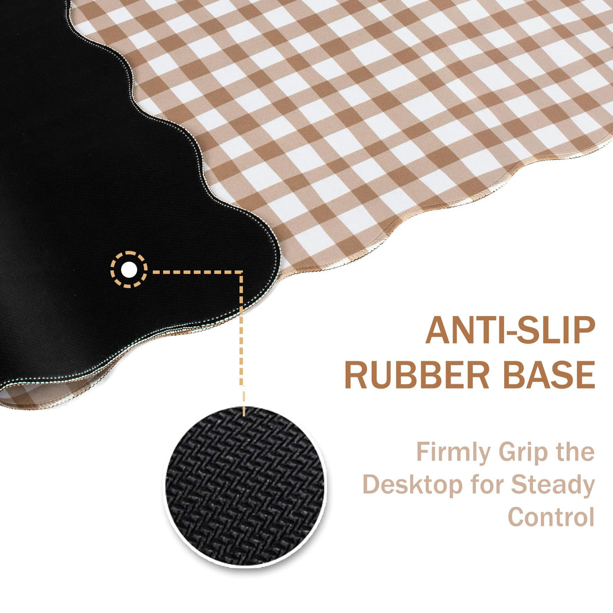L-SPOUTTO Brown Checkered Mouse Pad,Cottagecore Scalloped Desk Mat XXL Large Cute Gingham Gaming