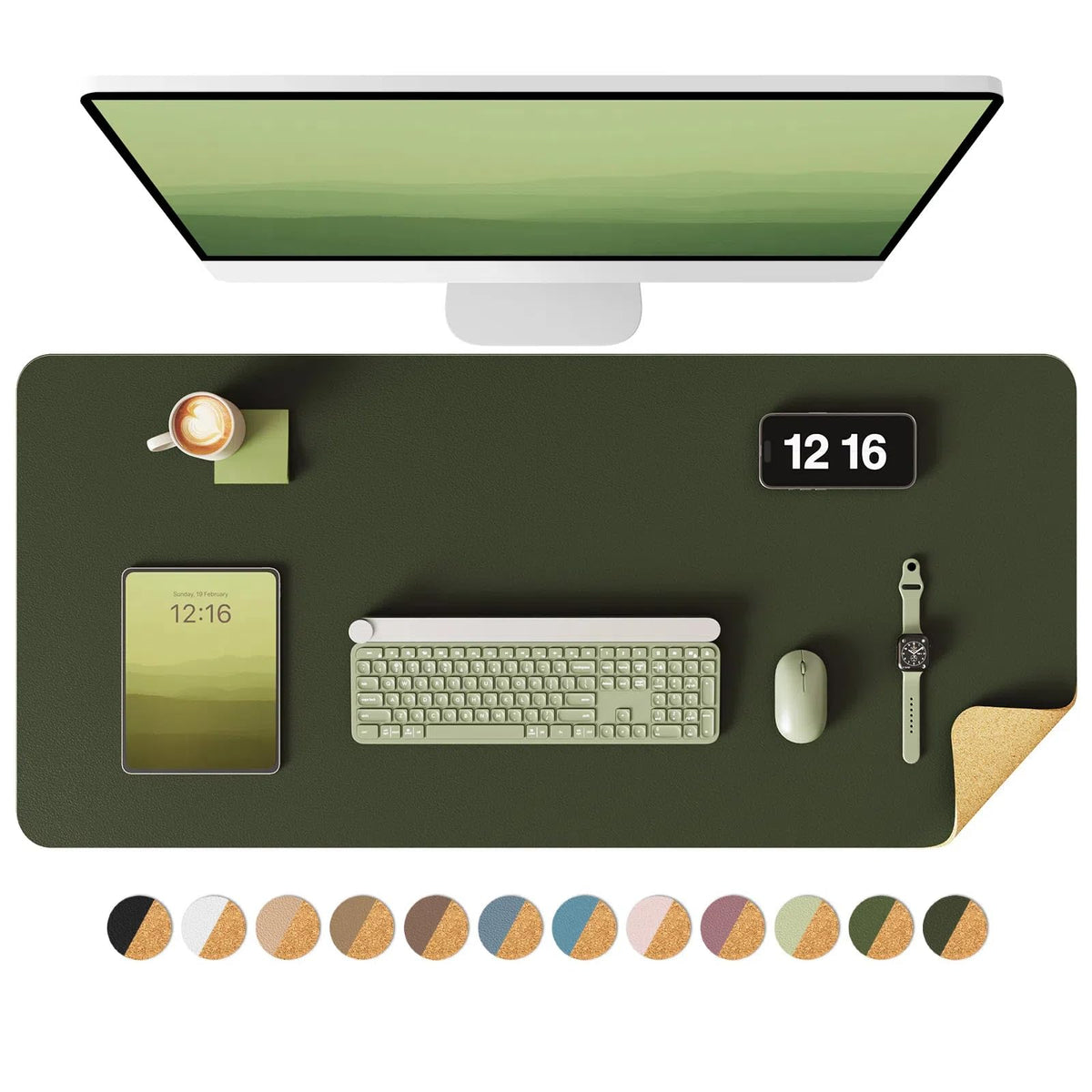 YSAGi Double-Sided Desk Pad, 35.4"x17" Leather Desk Mat, Eco Cork Desk Pad Protector,Large Mouse