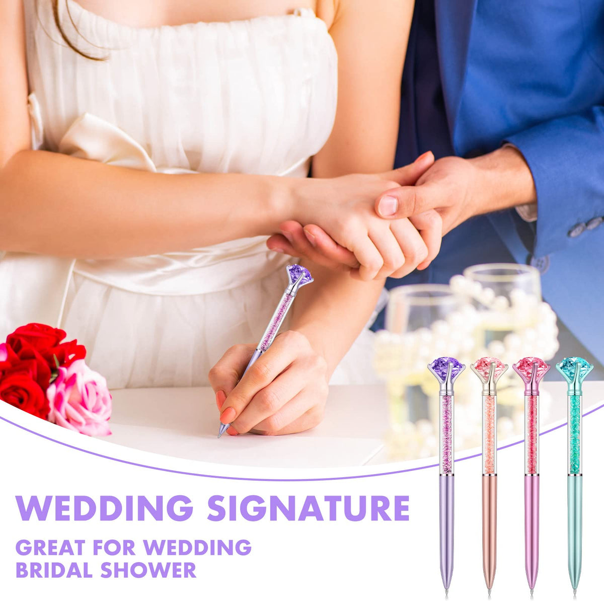 Zhehao 60 Pcs Diamond Pens Bulk Crystal Top, Rhinestone Pens, Classic Color