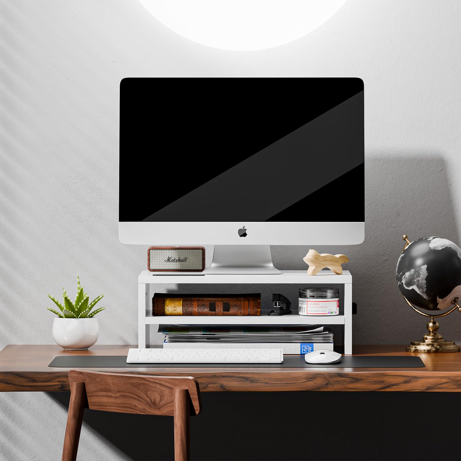 Marbrasse Wood Monitor Stand Riser,Desk Computer Printer Shelf Stand，White