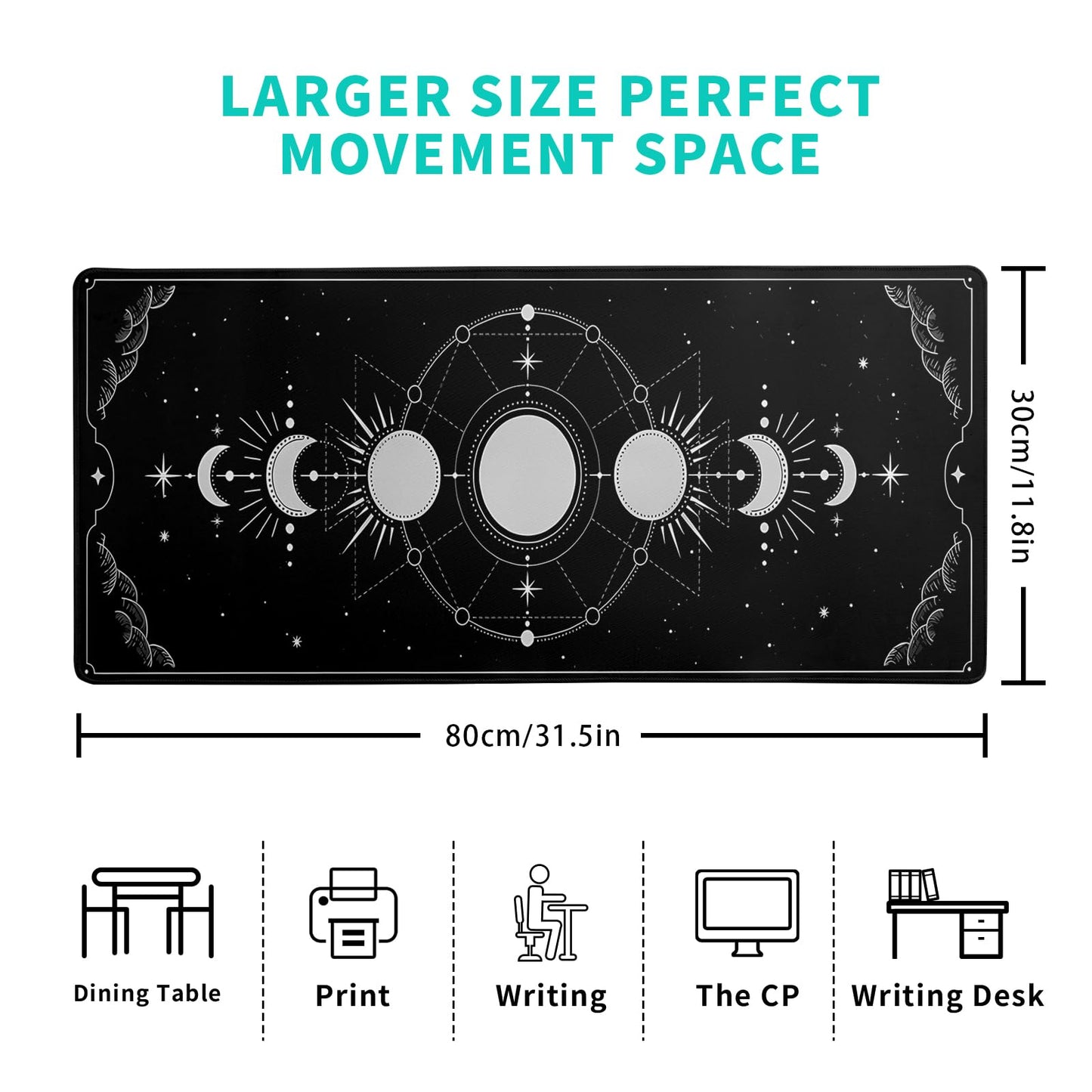 Sun Moon Gaming Mouse Pad Black Large Mouse Pad for Keyboard and Mousepad Desk Mat with 3mm