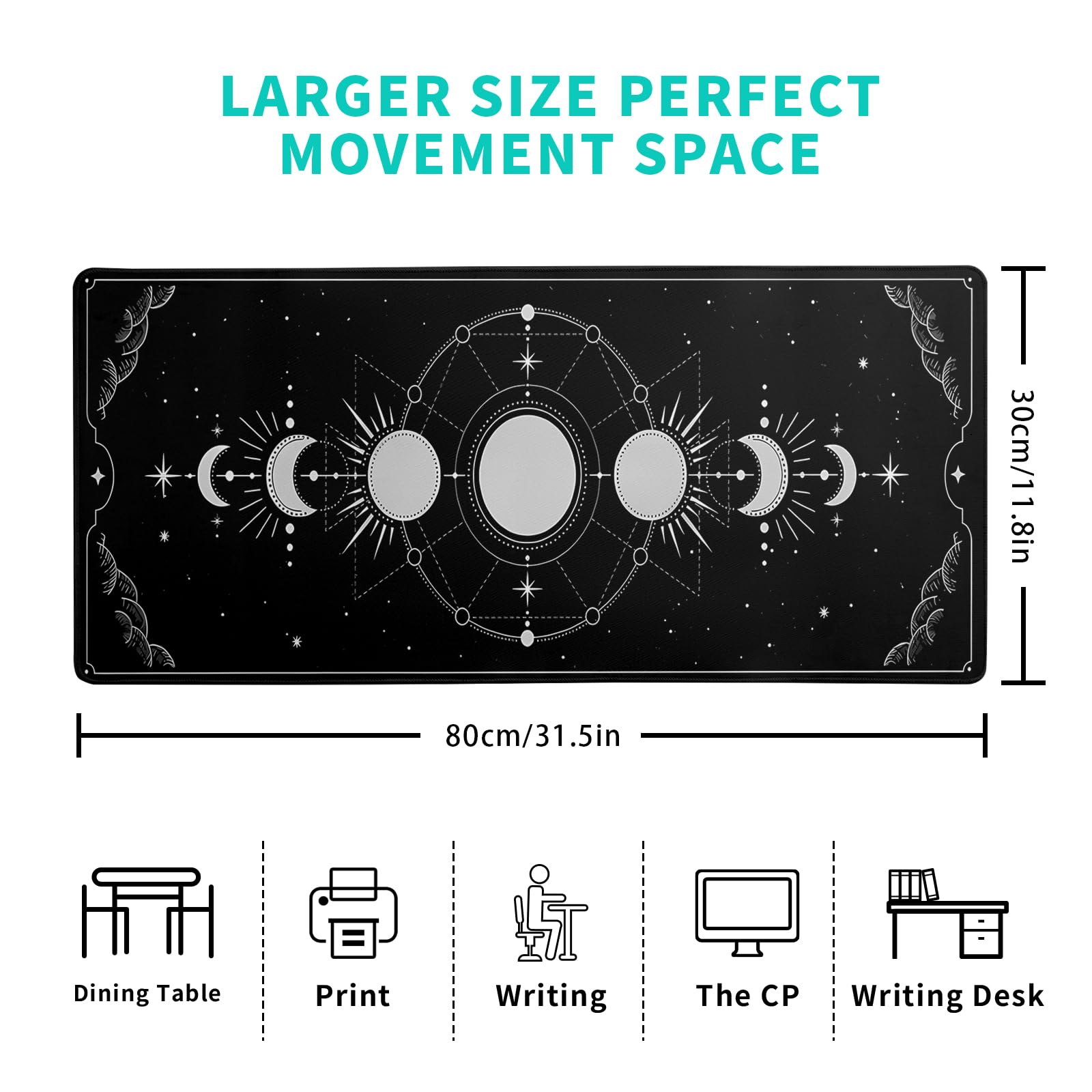 Sun Moon Gaming Mouse Pad Black Large Mouse Pad for Keyboard and Mousepad Desk Mat with 3mm