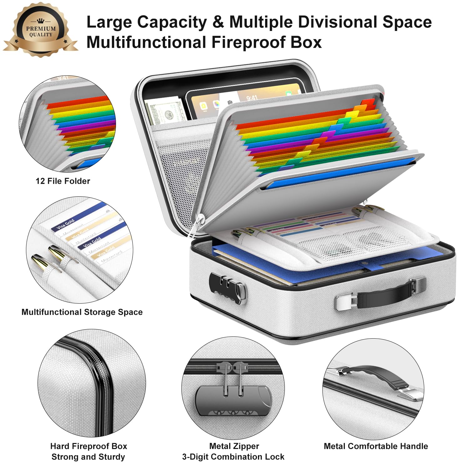 COLCASE Fireproof Document Organzier with Lock, Hard Fireproof Document Box