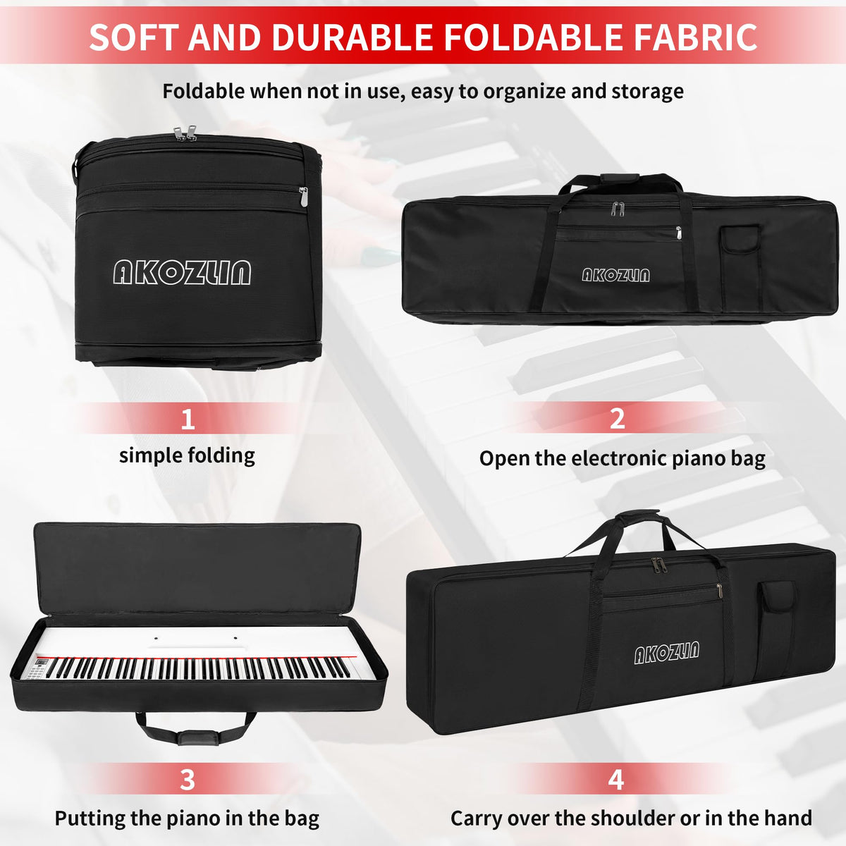 AKOZLIN 88-Key Portable Padded Keyboard Case,54"x6.7"x13" Soft Gig Bag