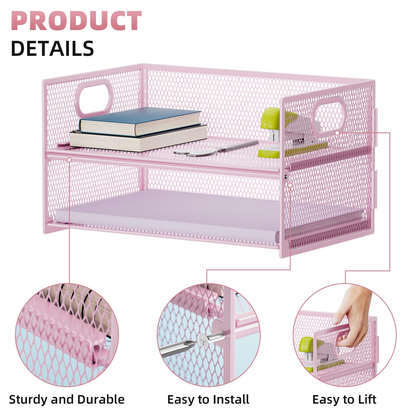 Marbrasse 2 Tier Paper Organizer Letter Tray, Mesh File Organizer with Handle, Paper Sorter Desk
